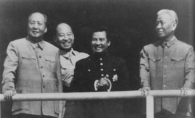 Meeting in Beijing in 1956: from left Mao Zedong, Peng Zhen, Sihanouk, Liu Shaoqi