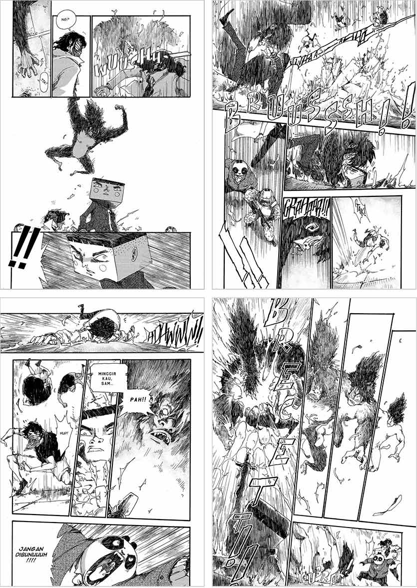 FIGURE.5: The action in Wanara Chapter 5: L→R p. 14 – 17 (left to right, top to bottom)