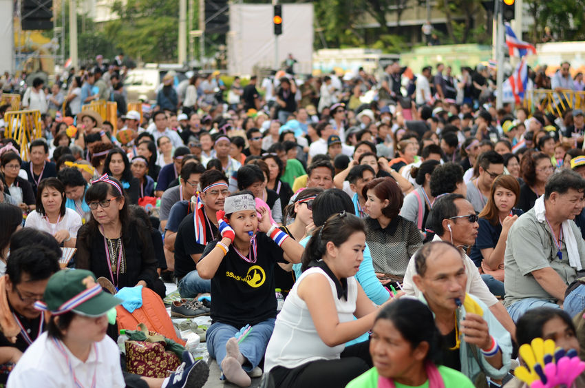 BANGKOK - 11 NOV. 2013: Anti-government protesters at the Democracy Monument on November 11, 2013 in Bangkok, Thailand.